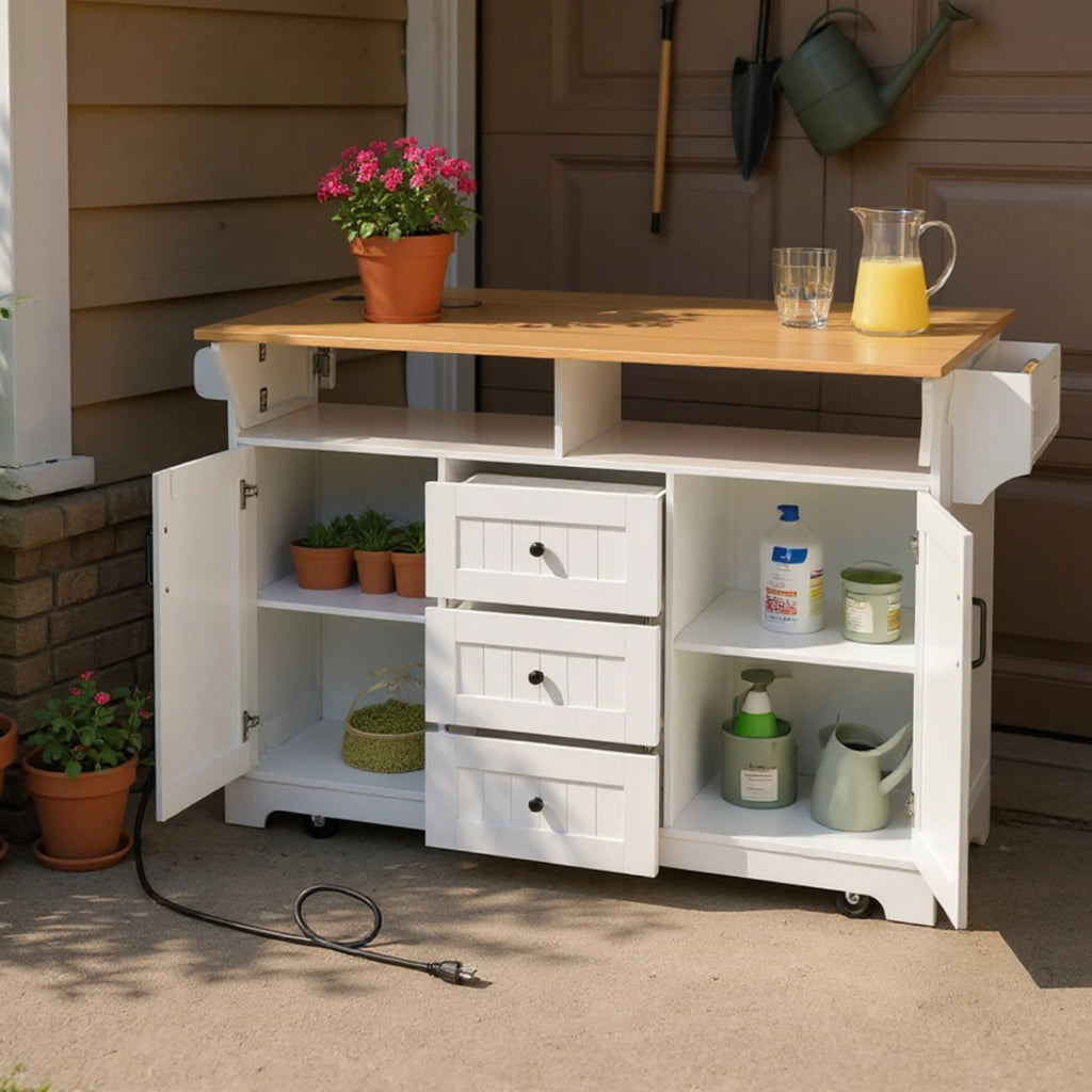 Homy Casa Rolling Large Garage Storage Cabinet with Dual Drop Leaves, Power Outlets for Office Gym, School