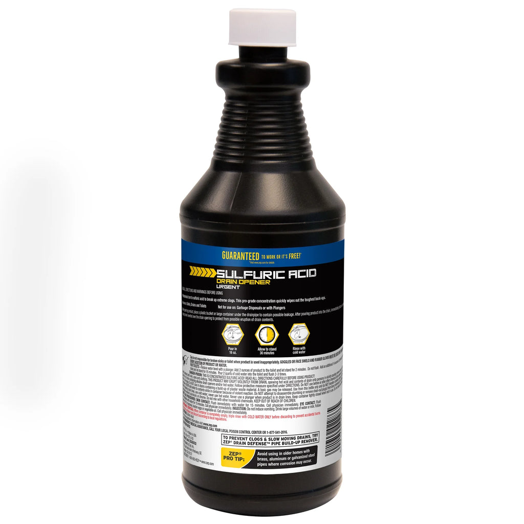 Zep Sulfuric Acid Drain Opener - 32 oz (Case of 12) ZUSADO32 - Professional Strength Drain Cleaner