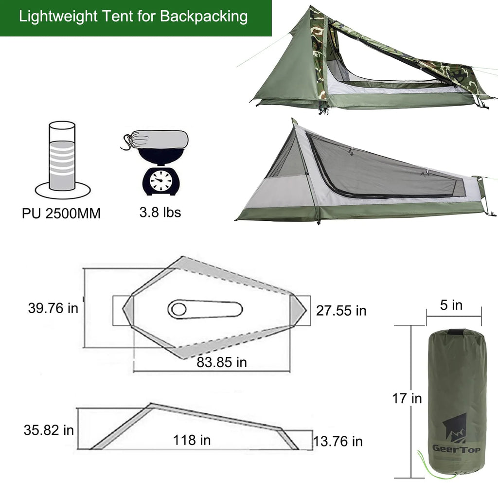 GEERTOP Ultralight Bivy Tent for 1 Person 3 Season Waterproof Single Person Backpacking Tent for Camping Hiking Backpack Travel Outdoor Survival Gear