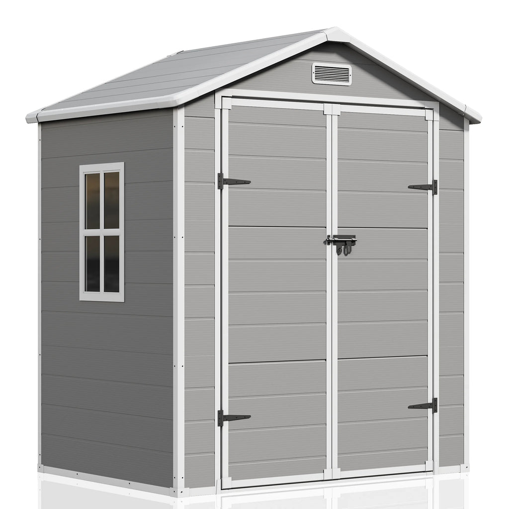 UDPATIO Outdoor Storage Shed 5x3 FT, Resin Garden Shed for Backyard, Patio, Lawn, Grey & White