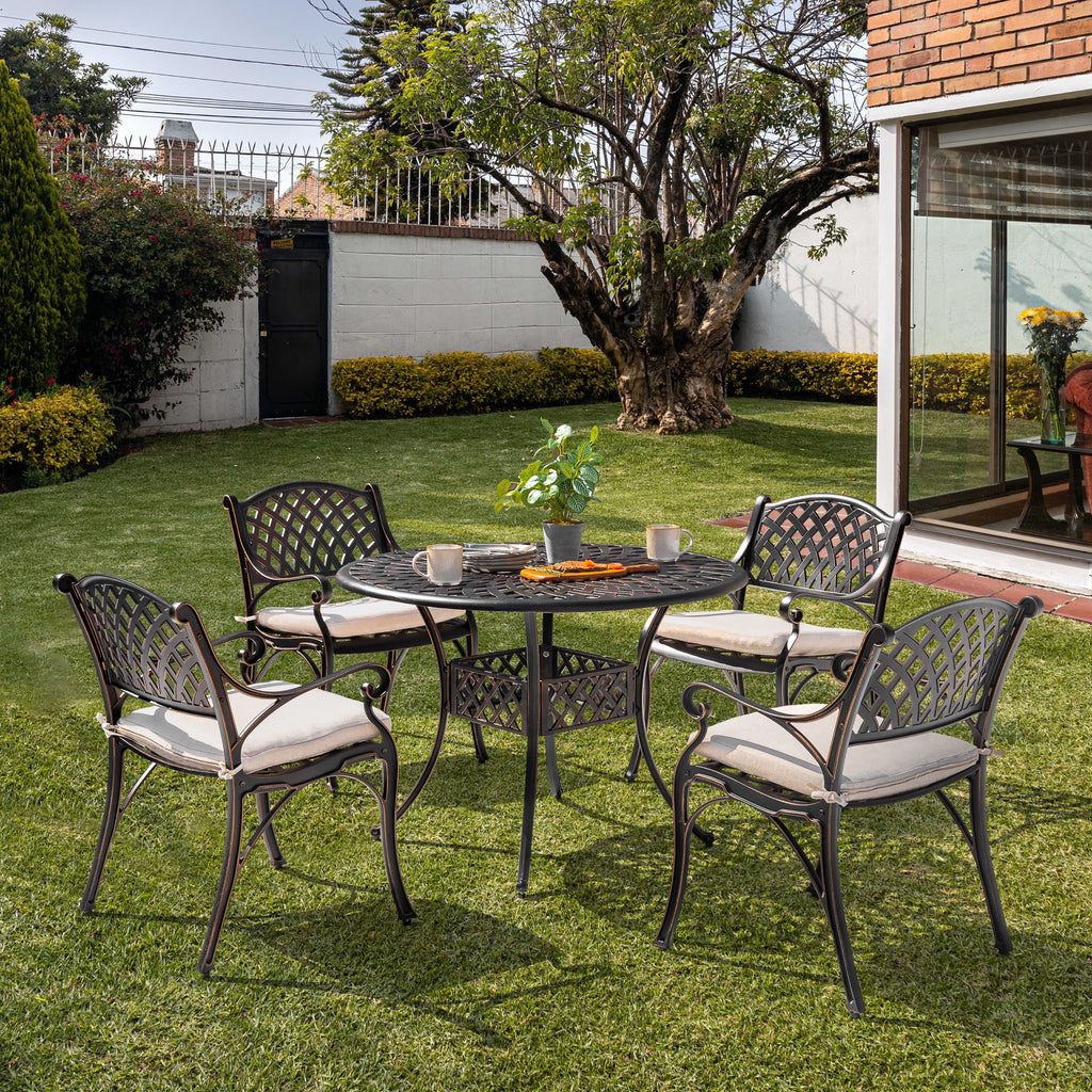 Nuu Garden 5-Piece Outdoor Bar Set, Outdoor Patio Dining Furniture Set, Round Dining Table with Umbrella Hole and Patio Dining Chairs, Bronze