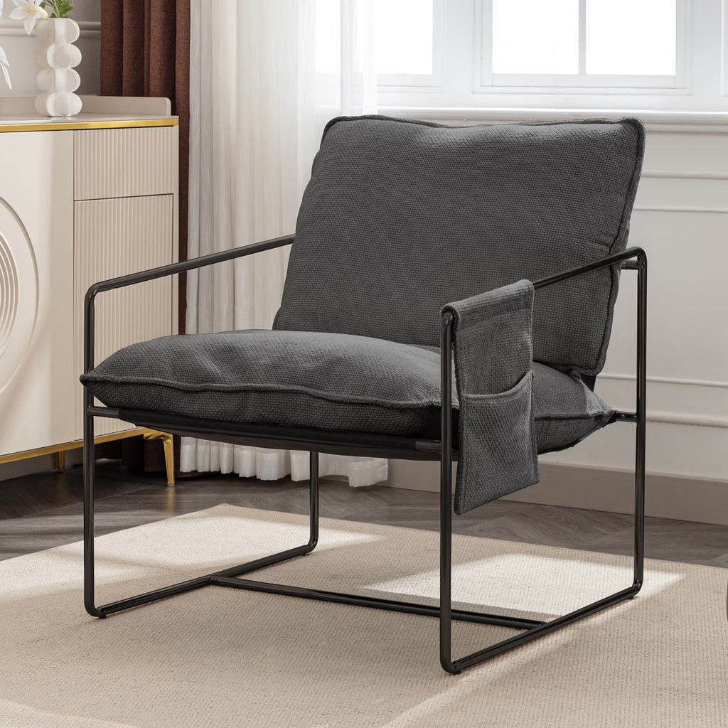 ZAFLY Accent Chair Set of 2, Modern Sling Chair with Metal Frame, Comfy Chair for Living Room - Beige