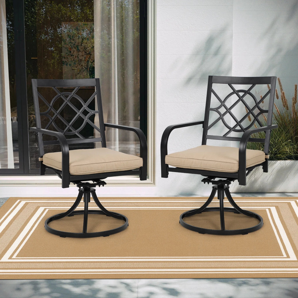 SUNCROWN 5-Piece Outdoor Wrought Iron Chairs and Table Patio Dining Furniture Set - 4 Stackable Metal Chairs, 1 Steel Slat Bistro Table and 1 Sky Blue 9Ft Patio Umbrella for Garden Backyard Deck