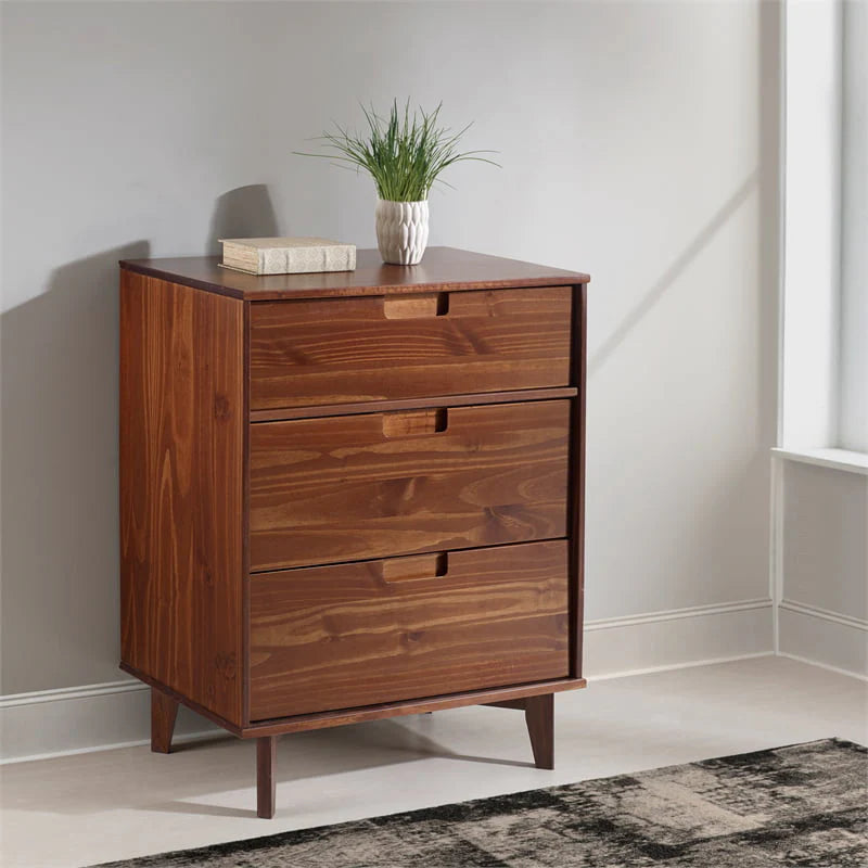 Allora 3 Drawer Mid Century Modern Wood Dresser in Walnut