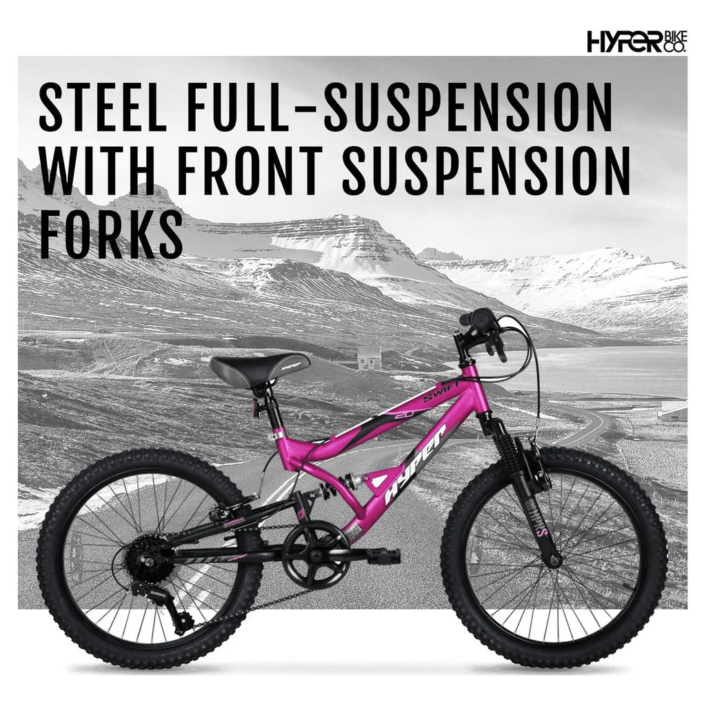 Hyper Bicycles 20" Girl's Swift Mountain Bike for Kids, Magenta