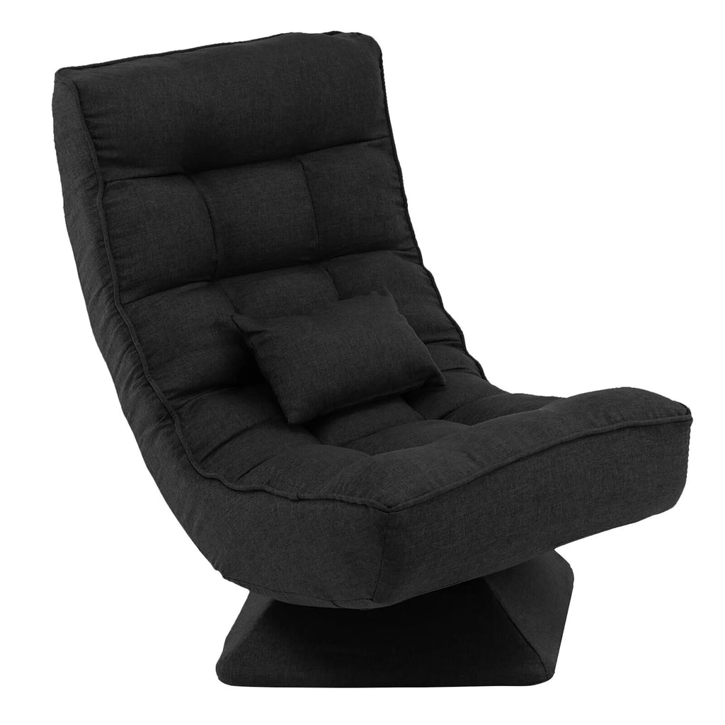 Costway 360 Swivel Floor Chair 5-Level Adjustable Lazy Chair w/ Massage Pillow Black