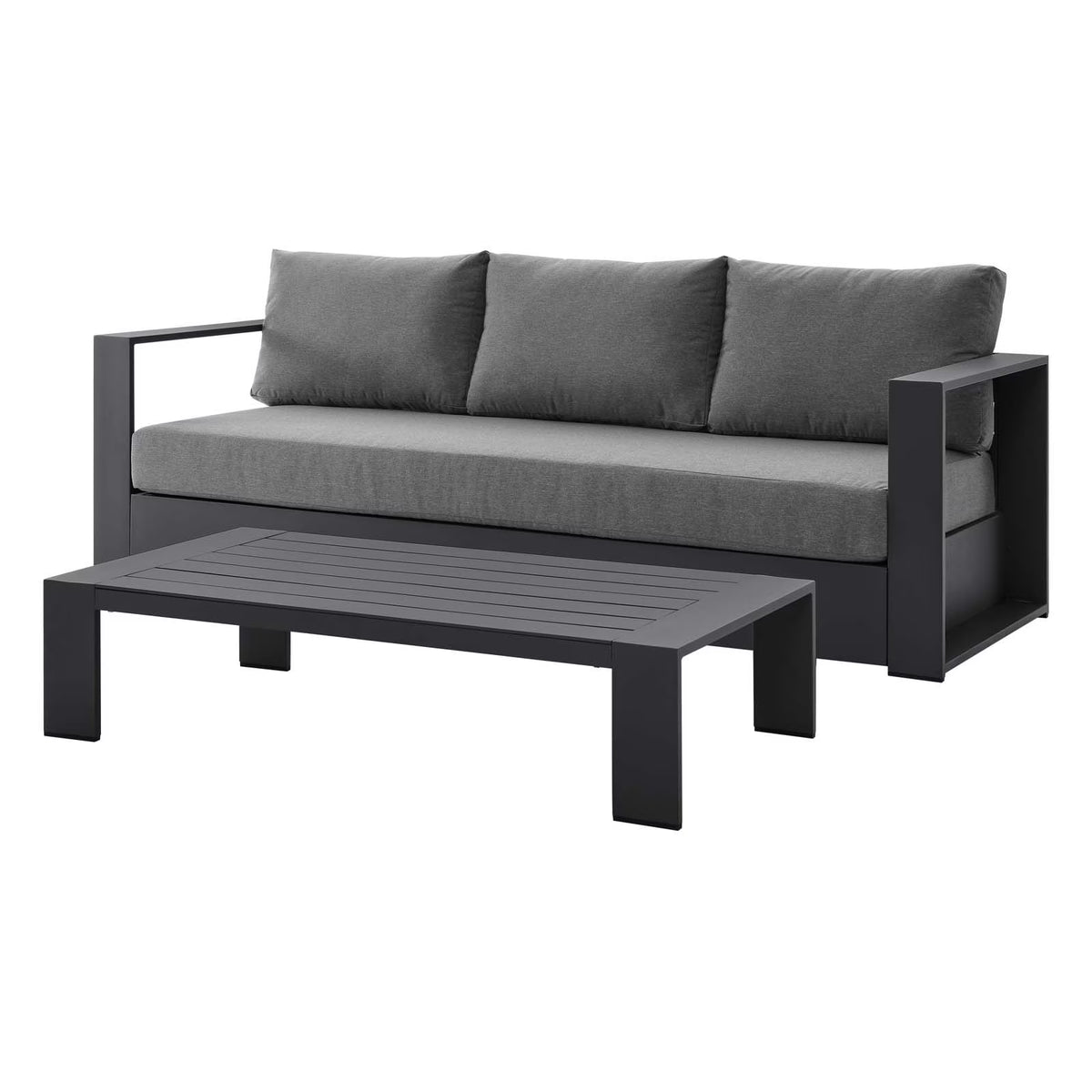 Lounge Sofa Table Set, Grey Gray, Aluminum, Metal, Fabric, Modern Contemporary, Outdoor Patio Balcony Cafe Bistro Garden Furniture Hotel Hospitality