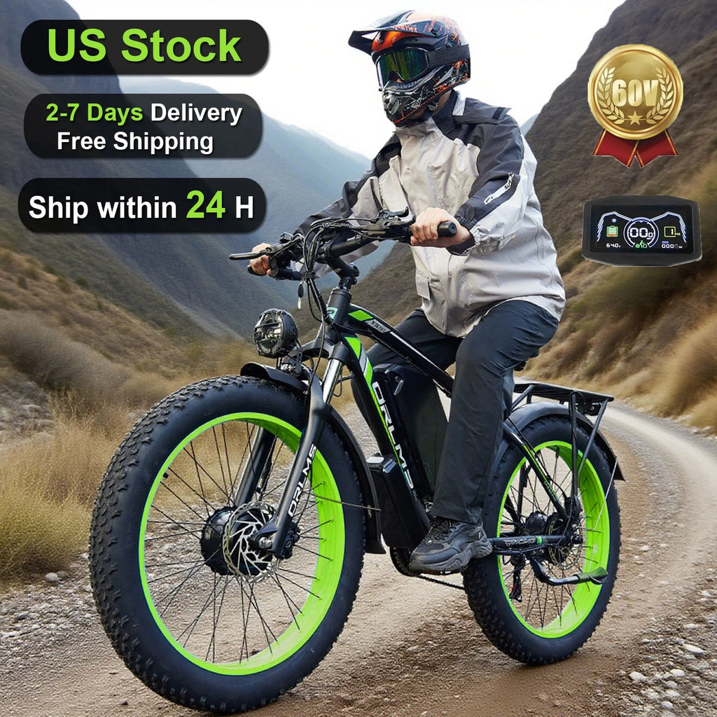 (US in Stock) 5000W Peak Dual Motor Electric Bike for Adults , 60V 25AH Removable Battery Ebike , 50MPH AWD 21-Speed Mountain Snow E-Bike with 26" x 4.0 Fat Tire, Long Range Mountain Off-Road EBikes