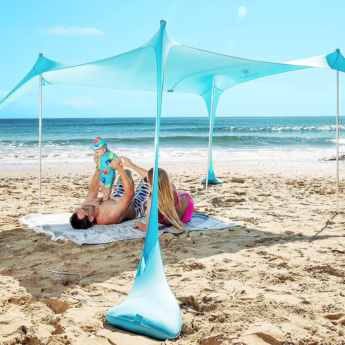 SUN NINJA 10x10.5 FT Pop-Up Beach Tent with Sand Shovel, Pegs & Stability Poles Navy Blue Sun Shelter for Beach, Camping & Outdoor Activities