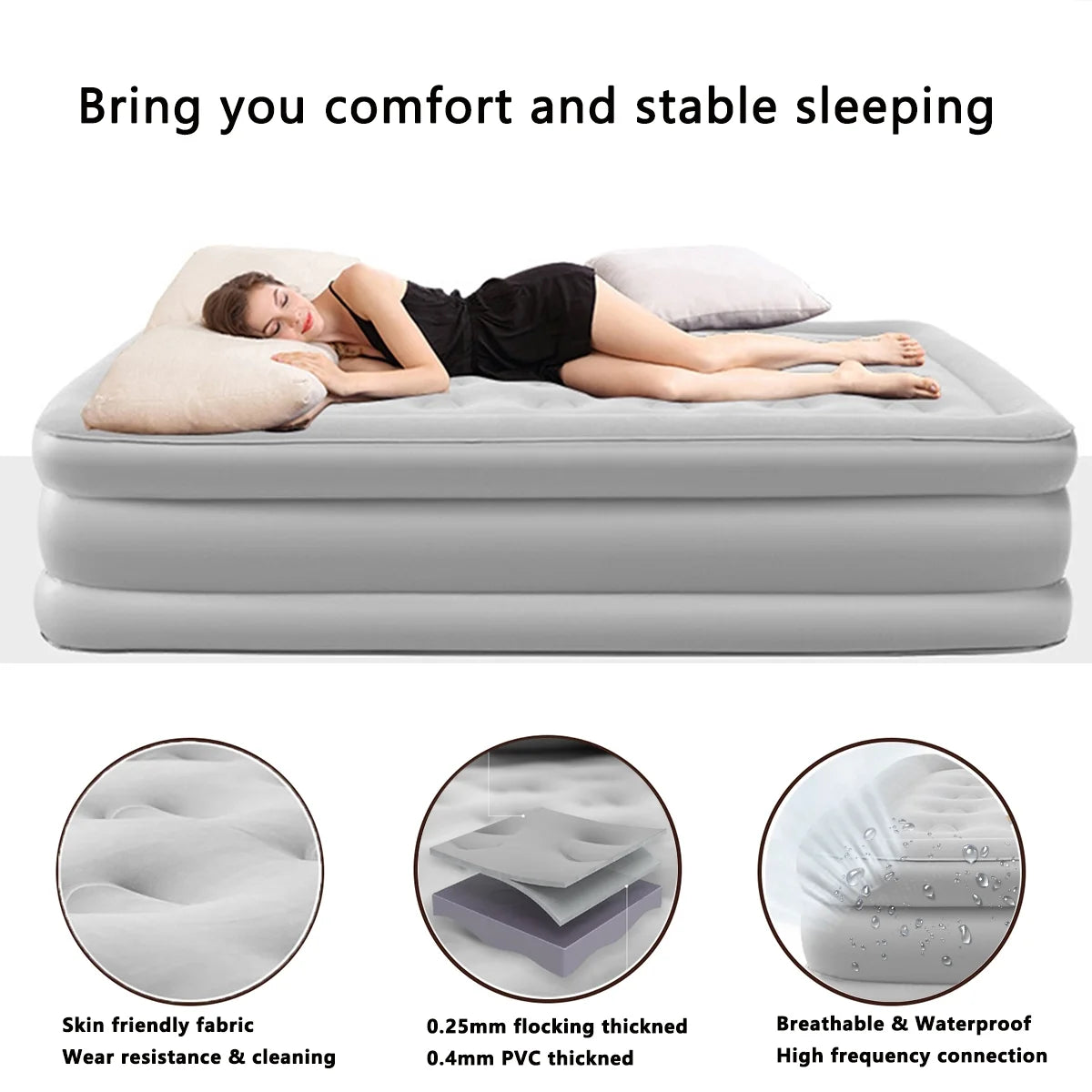 AJONALAA 18in Queen Air Mattress with Headboard, Inflatable Mattress Airbed for Camping