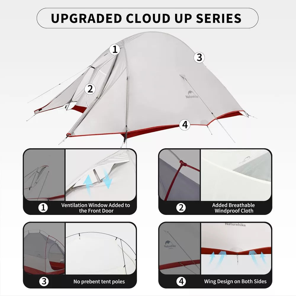 Naturehike 2 Person Tent Lightweight Backpacking Tent with Footprint - Free Standing Ultralight Camping Hiking Backpack Tents, 7.22 5.25ft, Sand