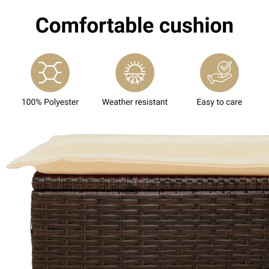 vidaXL Powder Coated Steel Removable Canopy and Cushions Double Sun Lounger, Beige