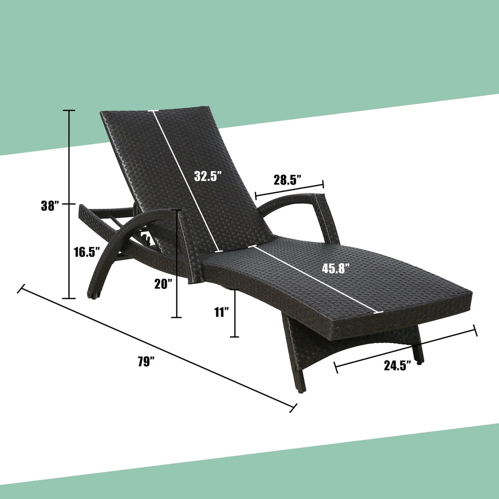 Ulax Furniture Outdoor Woven Padded 2 Pieces Aluminum Chaise Lounge Chairs  Patio Armed Lounger Adjustable Chair with Wheels and Quick Dry Foam(Dark Brown)