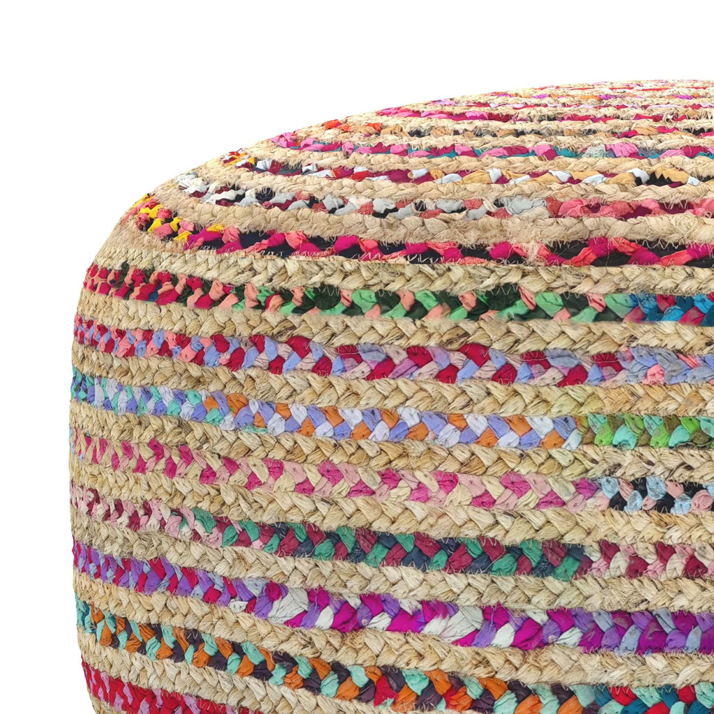 Splendid Multicolor Jute Round Pouf, 30x30x14 Inch, Woven Boho Contemporary Accent & Footstool