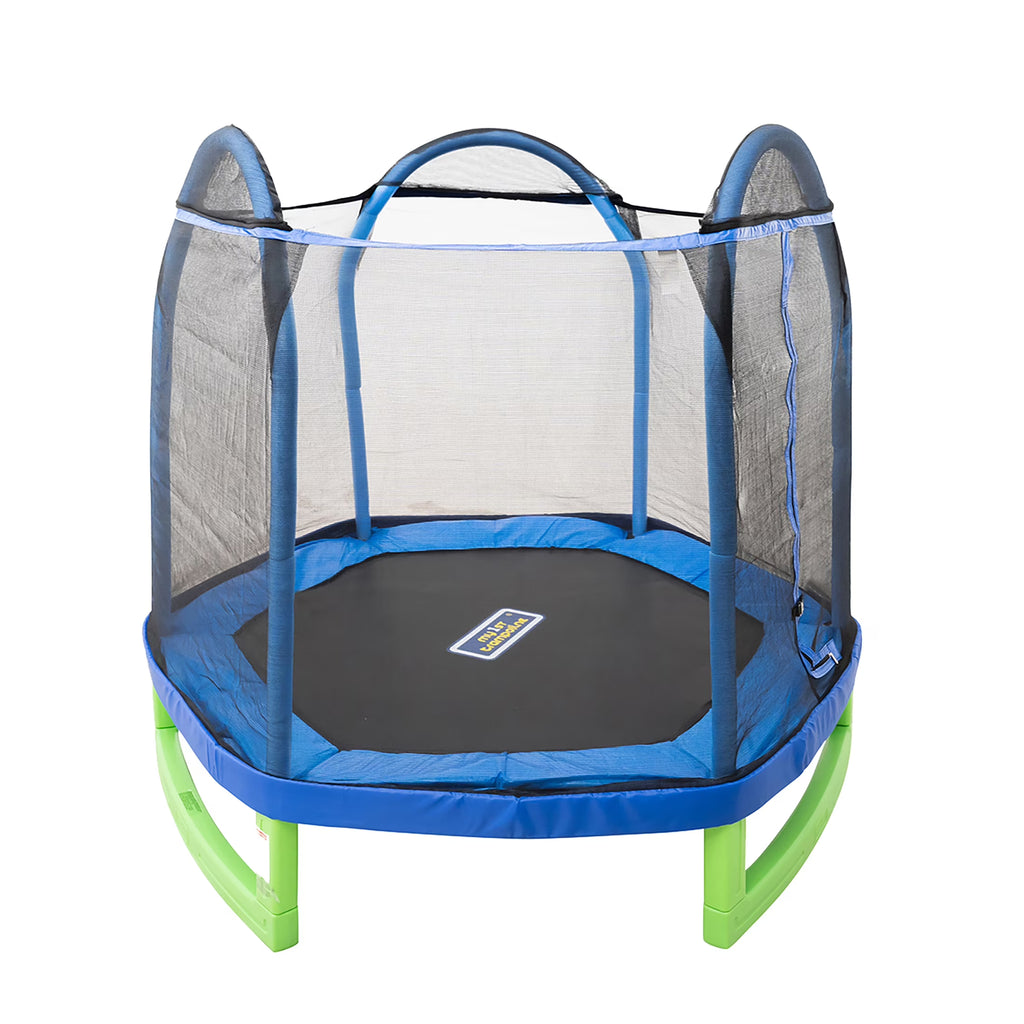 Sportspower 7' My 1st Trampoline for Kids 3-10 with Safety Enclosure Blue and Green