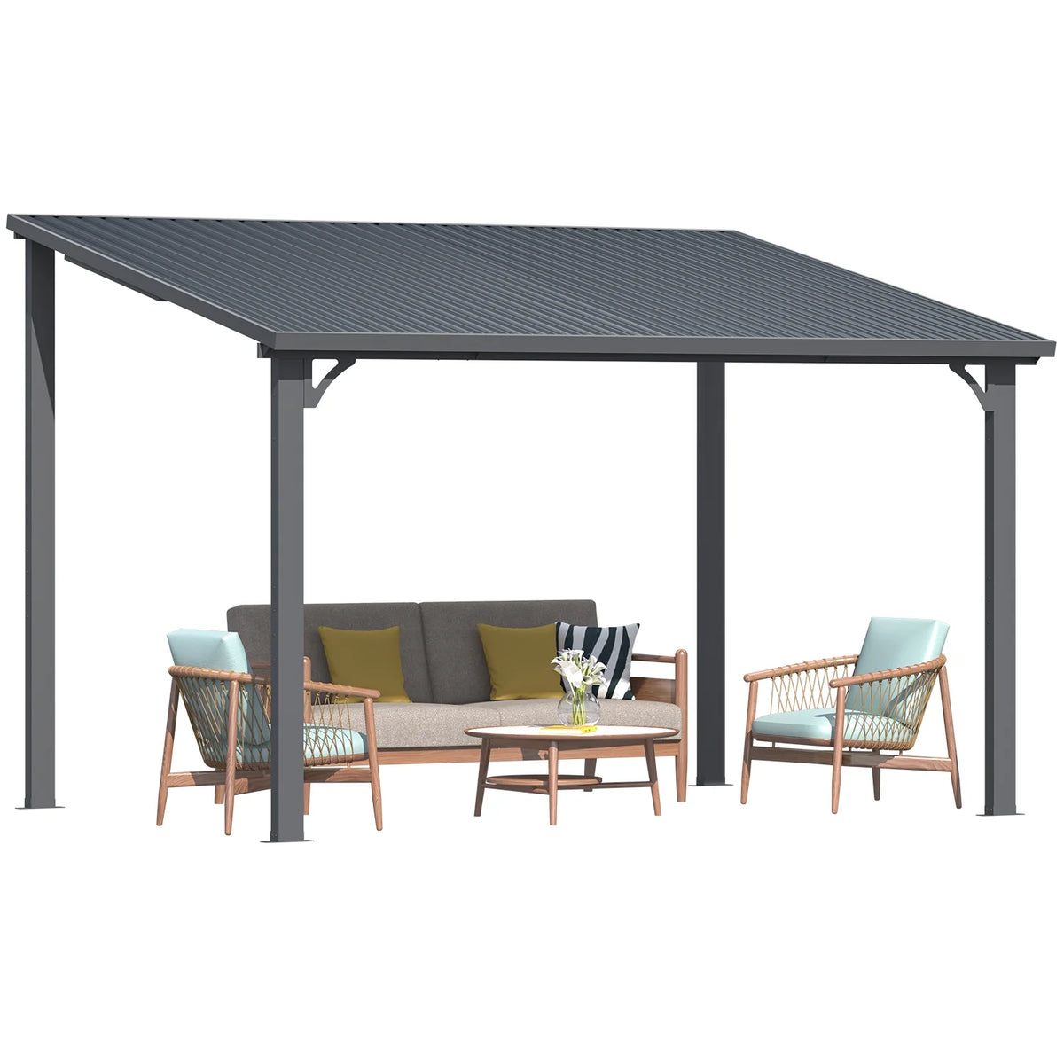 AECOJOY 10' x 12' Hardtop Gazebo, Heavy Duty Outdoor Gazebo with Galvanized Steel Sloping Roof, All Weatherproof Metal Gazebo Featuring Vertical Stripes for Patio, Backyard, and Lawns
