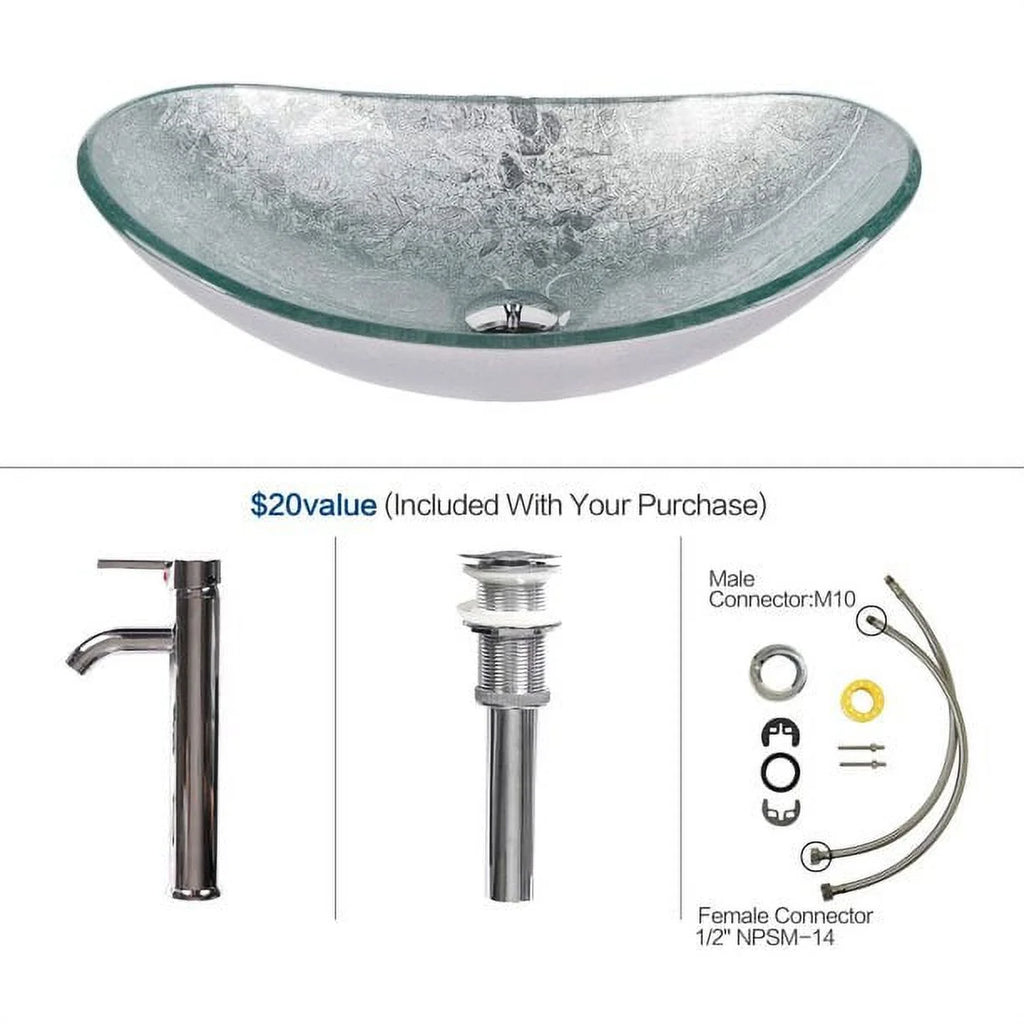 PULUOMIS Vessel Sink and Faucet Combo Bath Sinks with Mounting Ring and Pop Up Drain Round Bowl Basin Brown