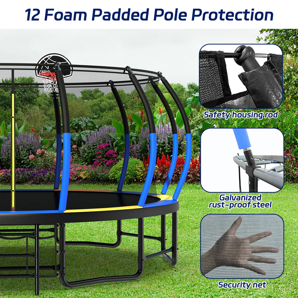 Netrum 10ft Kids Trampoline with Basketball Hoop, Outdoor Trampolines with Enclosure Net,Ladder, 880Lbs Trampoline for 4 Kids Green