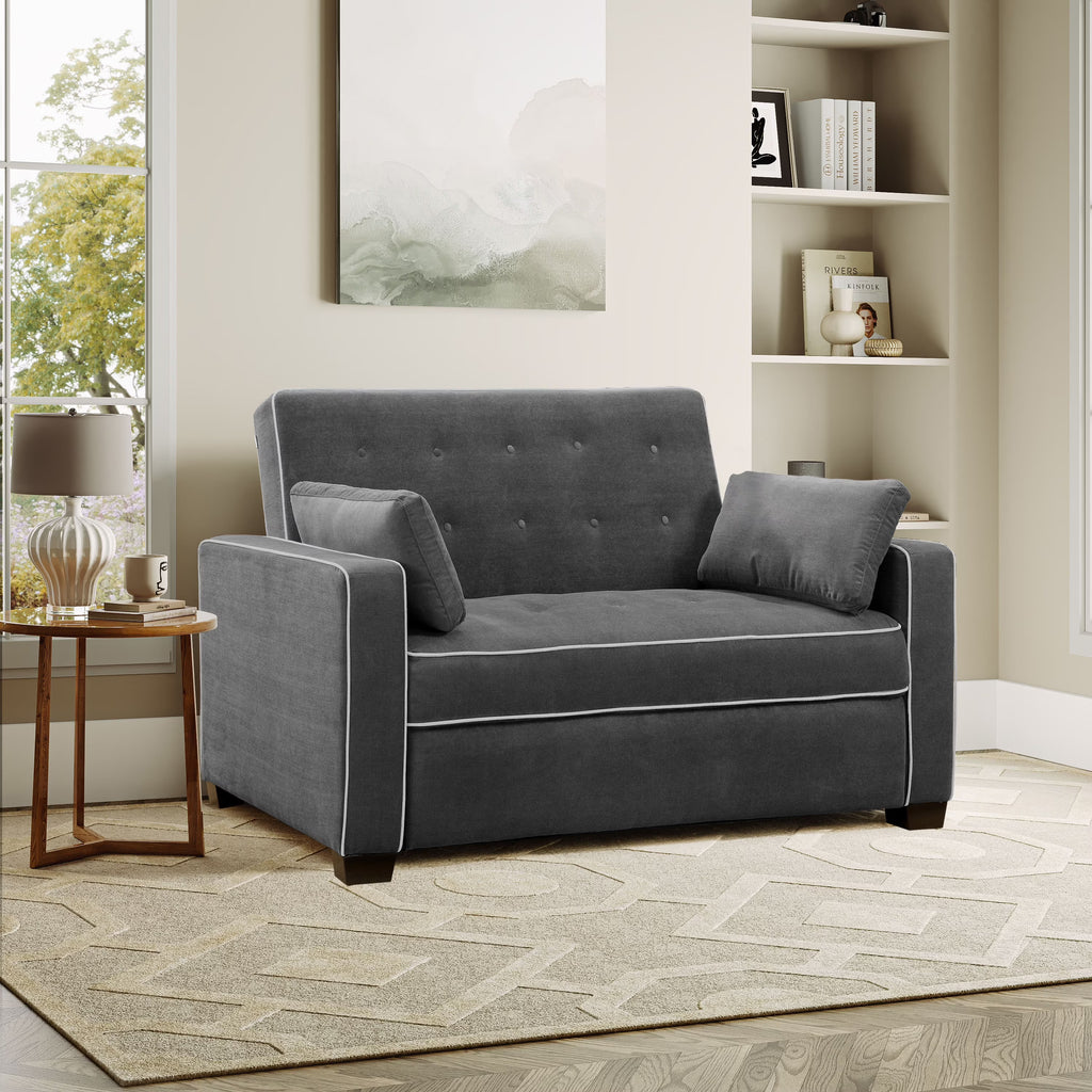 Serta Dream Convertibles Monroe Modern Polyester Convertible Queen Sofa Bed with Pillows Grey