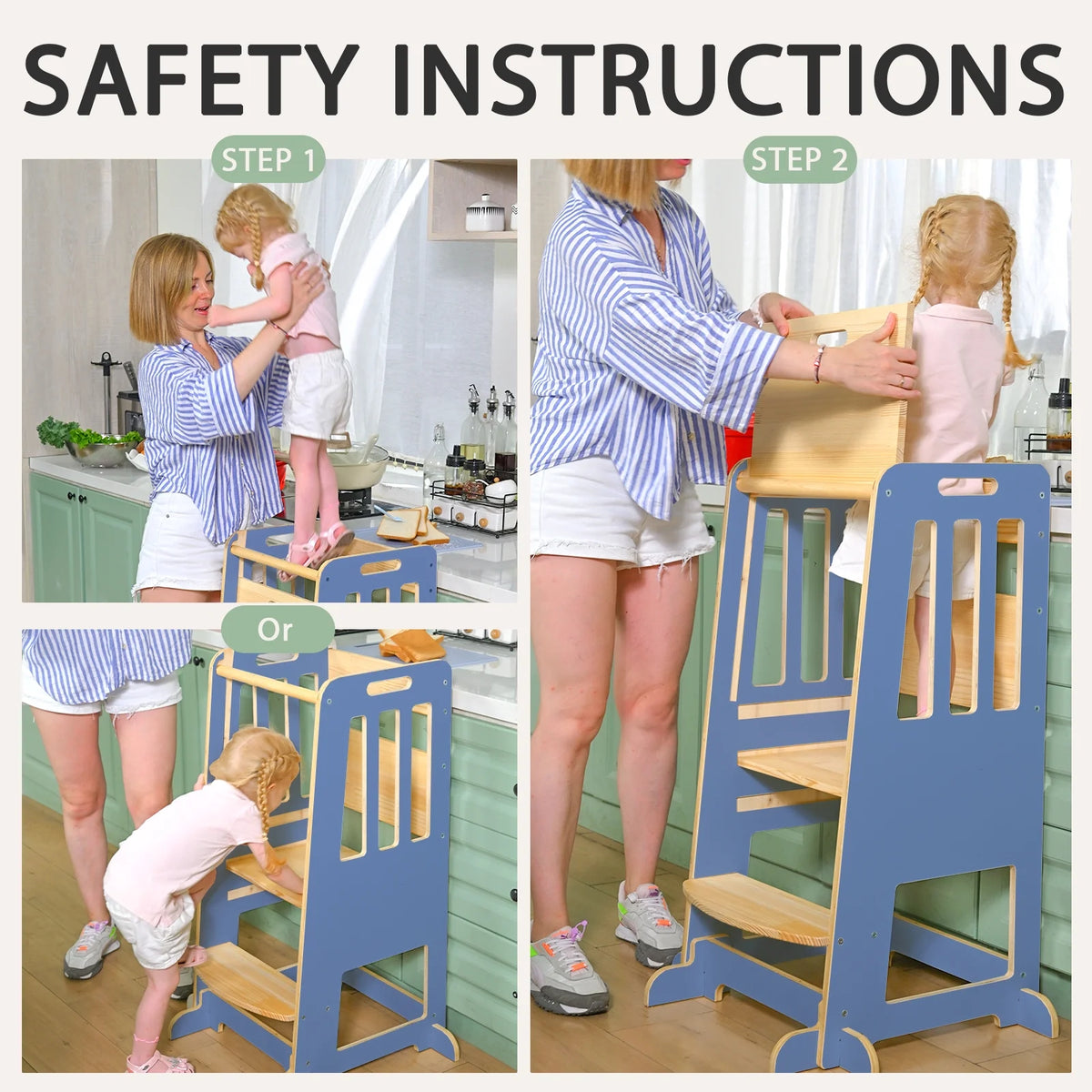 Toddler Standing Tower, Kids Kitchen Stool Helper 3 Levels Adjustable Height Wooden Toddler Step Stools for Learning New Skills