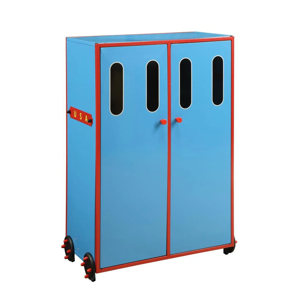 ACME Tobi Train Twin Bed with Metal Frame in Blue and Red and Black