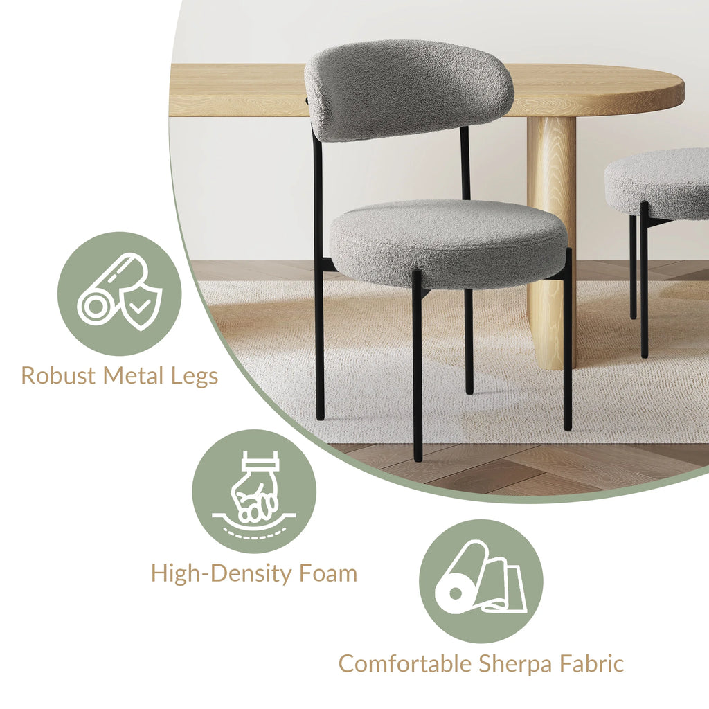 WestinTrends Alexandria Mid-Century Modern Upholstered Sherpa Round Dining Chairs (Set of 4), Sunset Gold