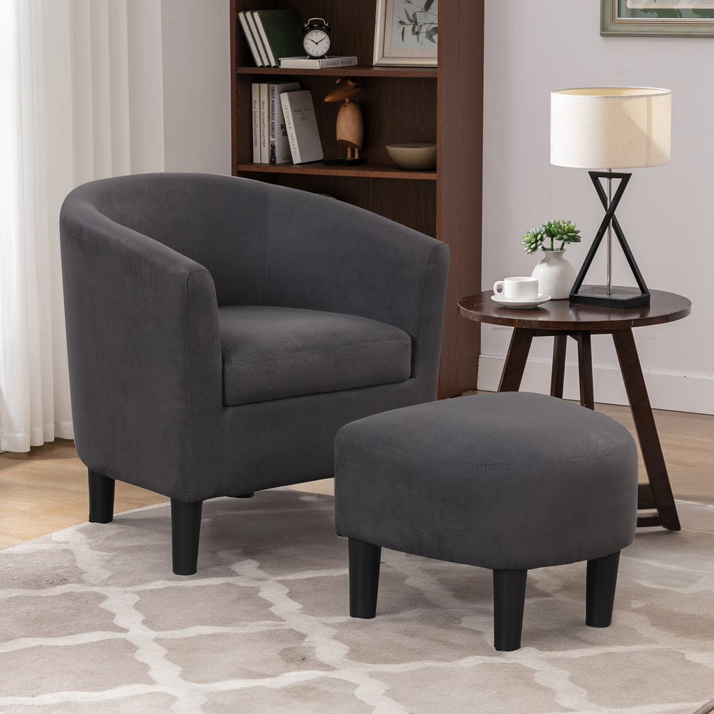 Bonzy Home Velvet Accent Chair with Ottoman for Living Room,Beige