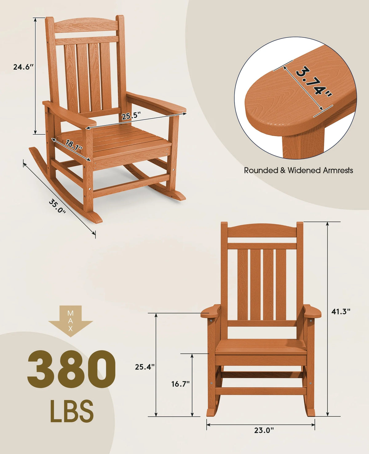 KINGYES Outdoor Rocking Chair Set of 2, HDPE Patio Rocking Chair, Heavy Duty Front Porch Rocker, Navy