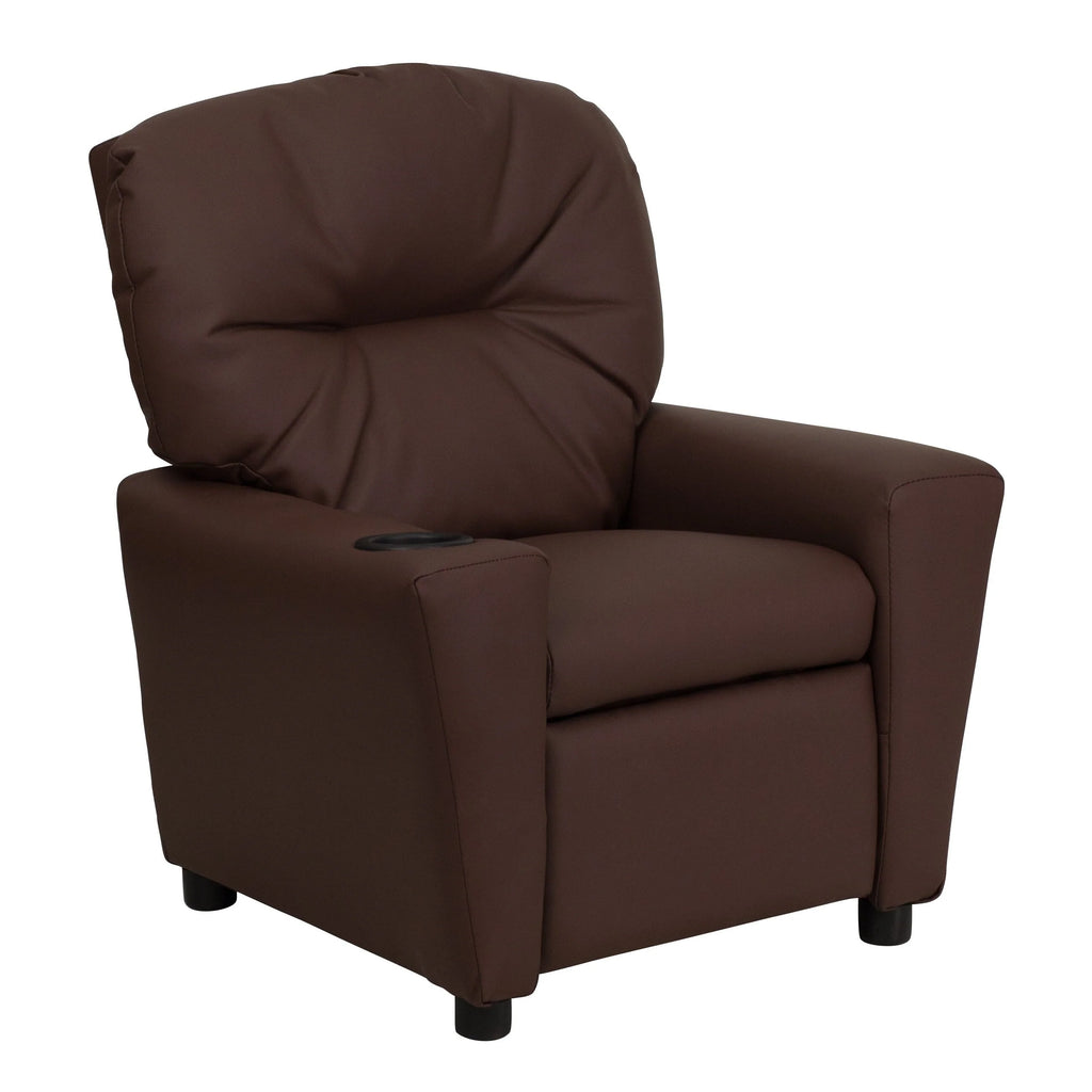 Lancaster Home Contemporary Kids Recliner with Cup Holder Brown Microfiber