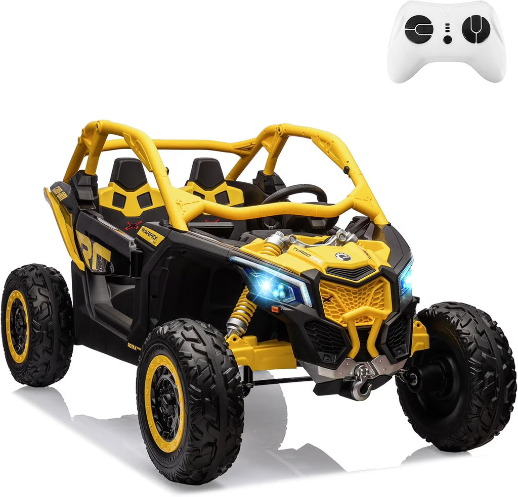 EastVita 2 Seats Ride on Ride on Car 200W Motors UTV,with Remote Control 23" Seats Width Electric Vehicle, EVA Wheels,Music,Head+Tail Light
