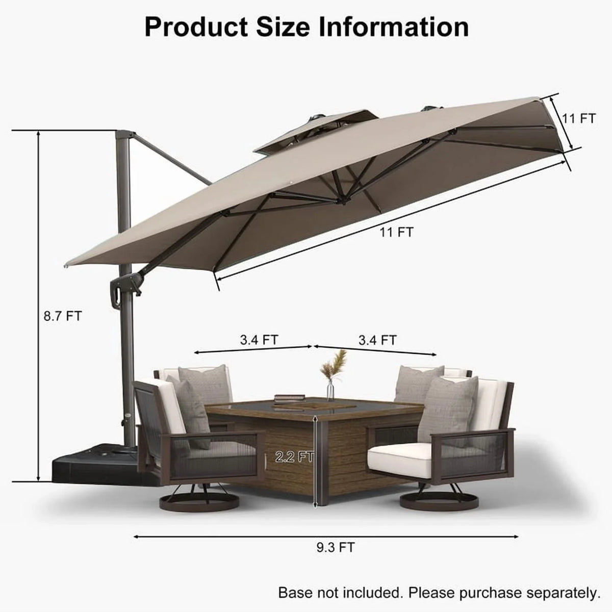 PURPLE LEAF Outdoor Cantilever Umbrella 10' X 13' Rectangle Umbrella Large Patio Umbrella Windproof Heavy Duty Hanging Offset Umbrella for Garden Outdoor Pool, Dark Grey