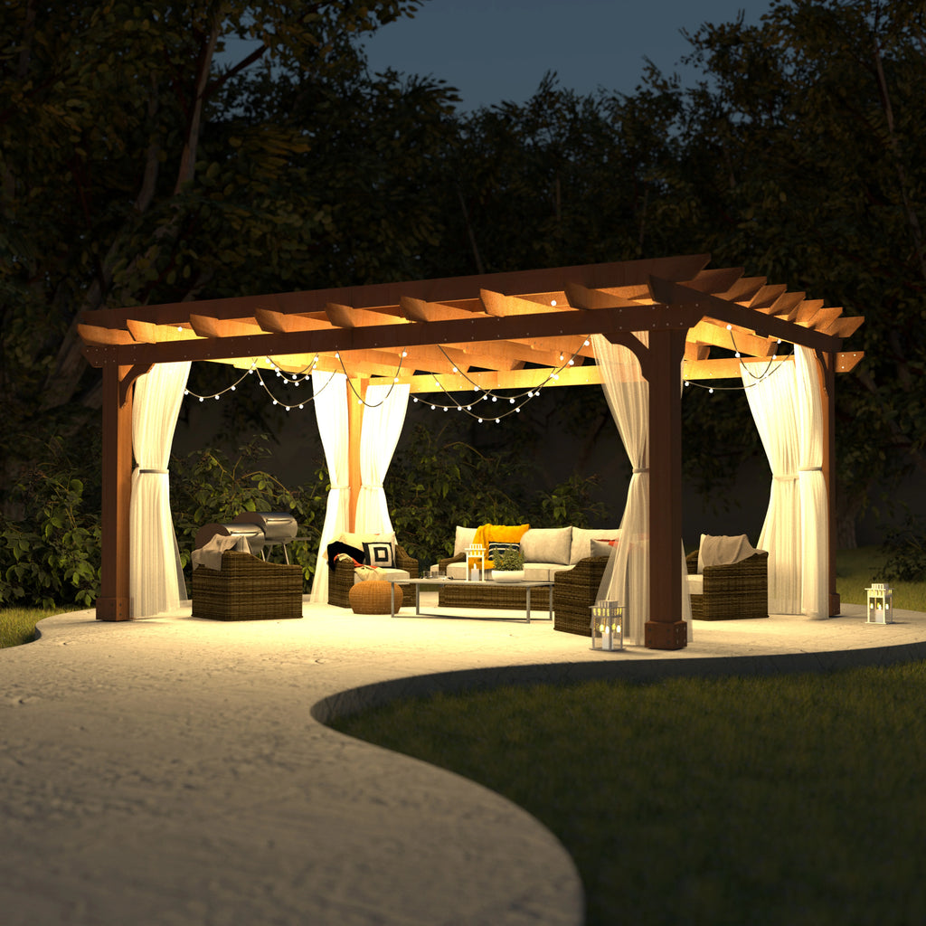 VEIKOUS 12'x10' Cedar Wood Pergola w/ Flat Roof and Ground Stakes for Outdoor Patio, Garden, Deck