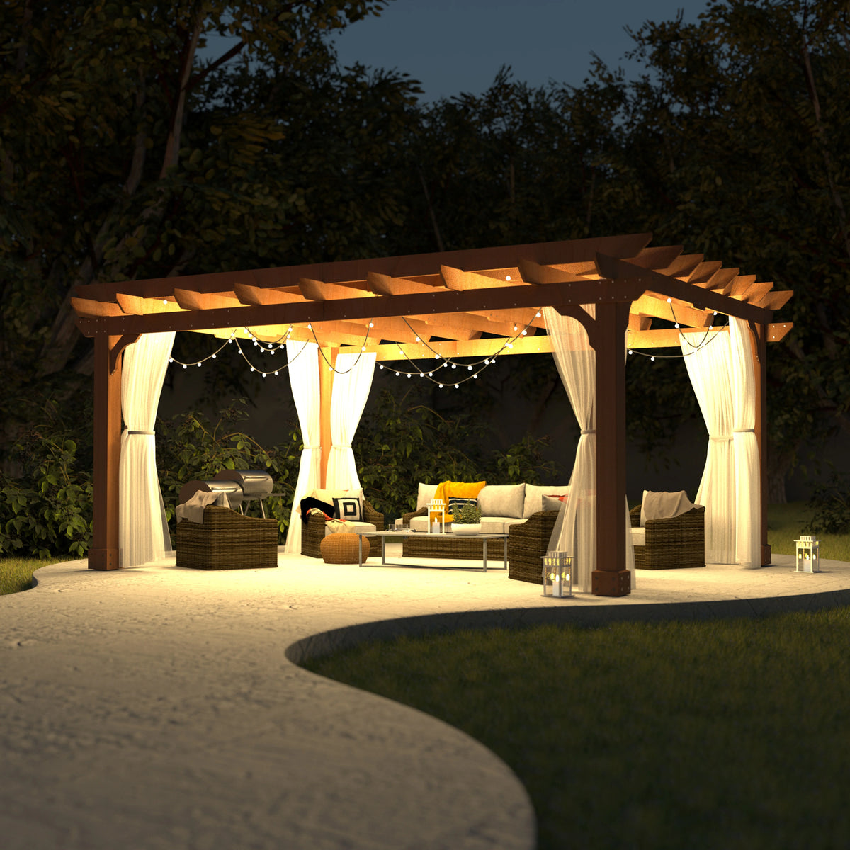 VEIKOUS 12'x10' Cedar Wood Pergola w/ Flat Roof and Ground Stakes for Outdoor Patio, Garden, Deck