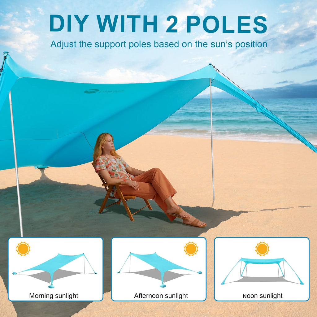 Easierhike 10'x10' Beach Tent Sun Shelter, UPF 50+ Windproof Beach Canopy for 8-10 People, Portable with Carry Bag, Easy Setup for Outdoor, Royal Blue