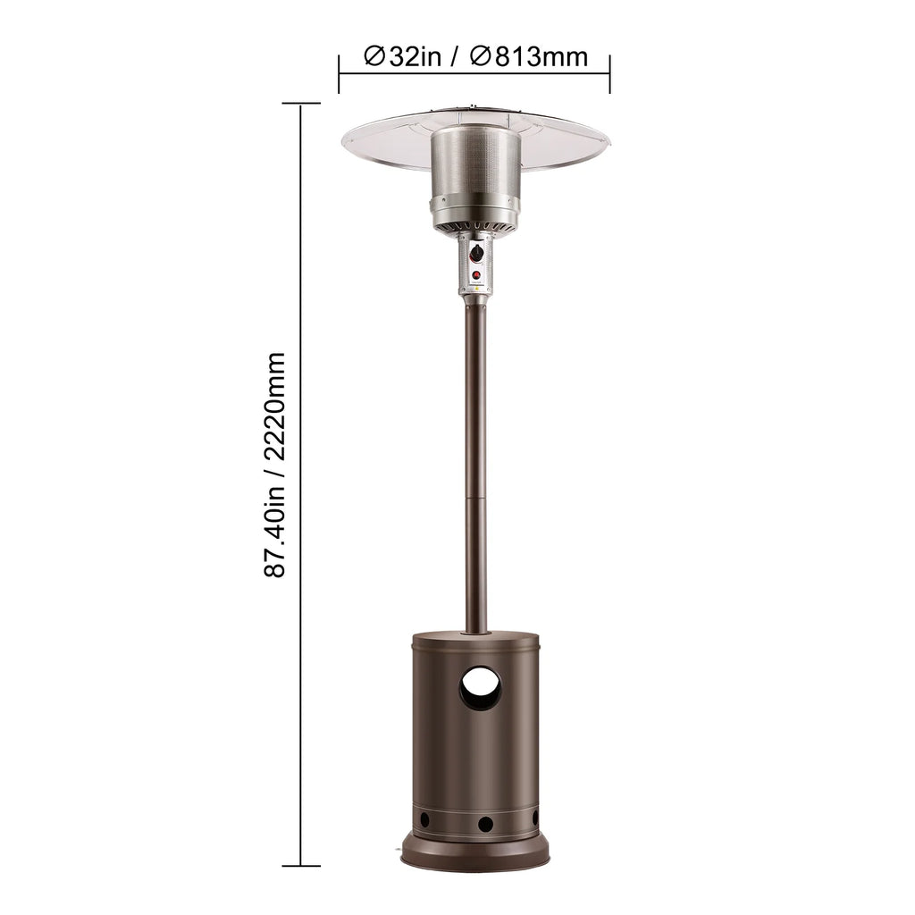 KFFKFF Outdoor Patio Heater, 50000BTU Propane Powered, Elegant Hammered Finish with Circular Table Feature, Durable Metal Burner & Portable Wheels, Ideal for Garden, Patio, Party, Backyard