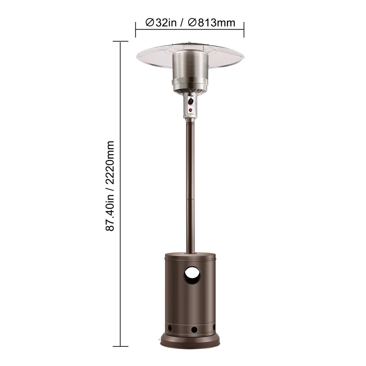 KFFKFF Outdoor Patio Heater, 50000BTU Propane Powered, Elegant Hammered Finish with Circular Table Feature, Durable Metal Burner & Portable Wheels, Ideal for Garden, Patio, Party, Backyard