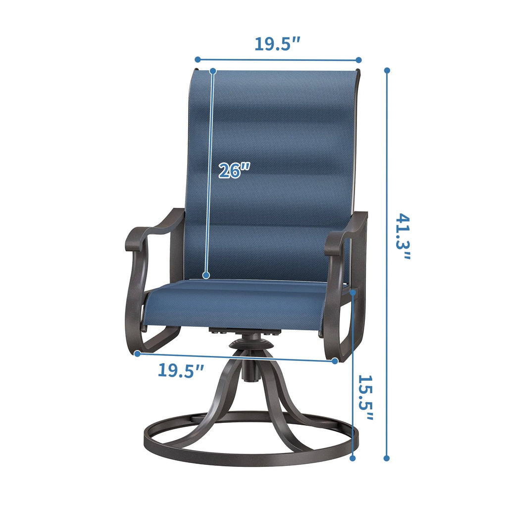 Techmilly Patio Swivel Chairs Set of 2, Outdoor Dining Chairs High Back Padded All Weather Breathable Textilene Outdoor Swivel Chairs with Metal Rocking Frame for Lawn Garden Backyard Deck, Dark Grey