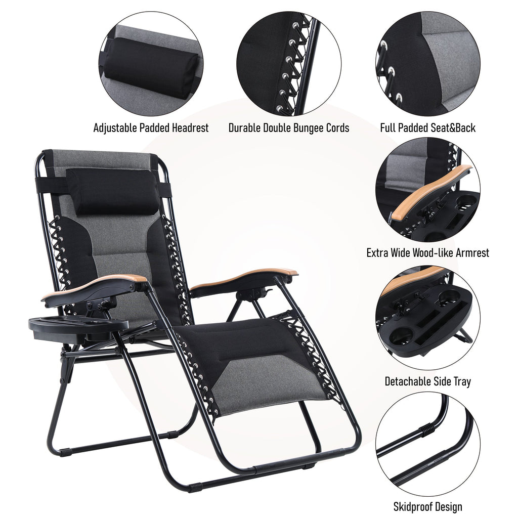 Sophia&William 2 Pieces Outdoor Oversized Padded Zero Gravity Chairs - Grey
