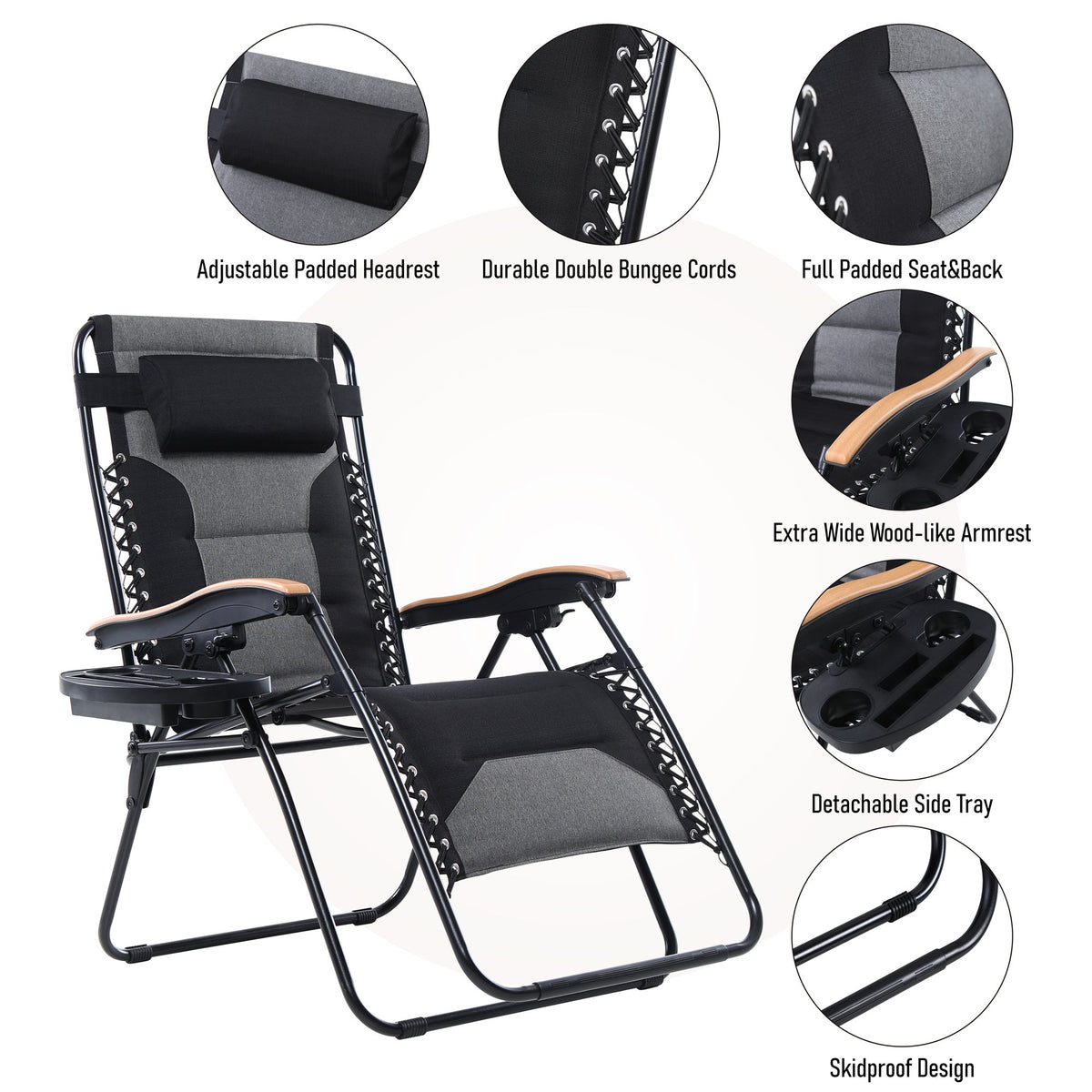 Sophia&William 2 Pieces Outdoor Oversized Padded Zero Gravity Chairs - Grey