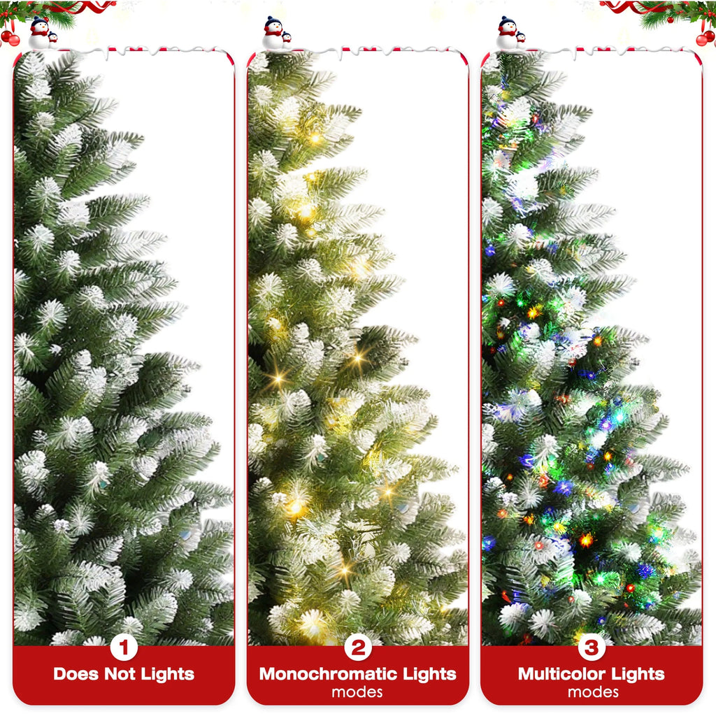 Yexmas 9ft Pre-Lit Green Christmas Tree, 11 Modes Colored LED Lights, Artificial Xmas Tree with Large Storage Bag