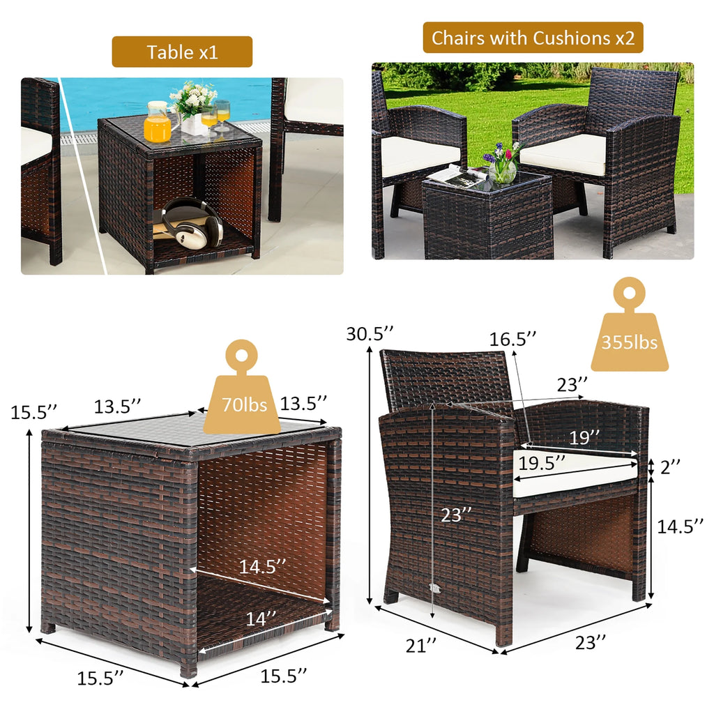 Costway 5PCS Patio Rattan Wicker Furniture Set Sofa Ottoman W/ Cushions White