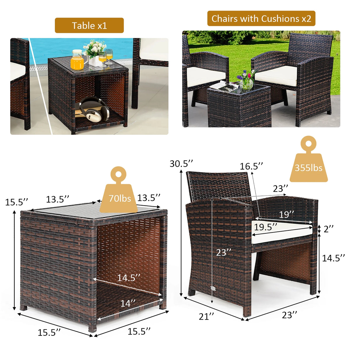 Costway 5PCS Patio Rattan Wicker Furniture Set Sofa Ottoman W/ Cushions White