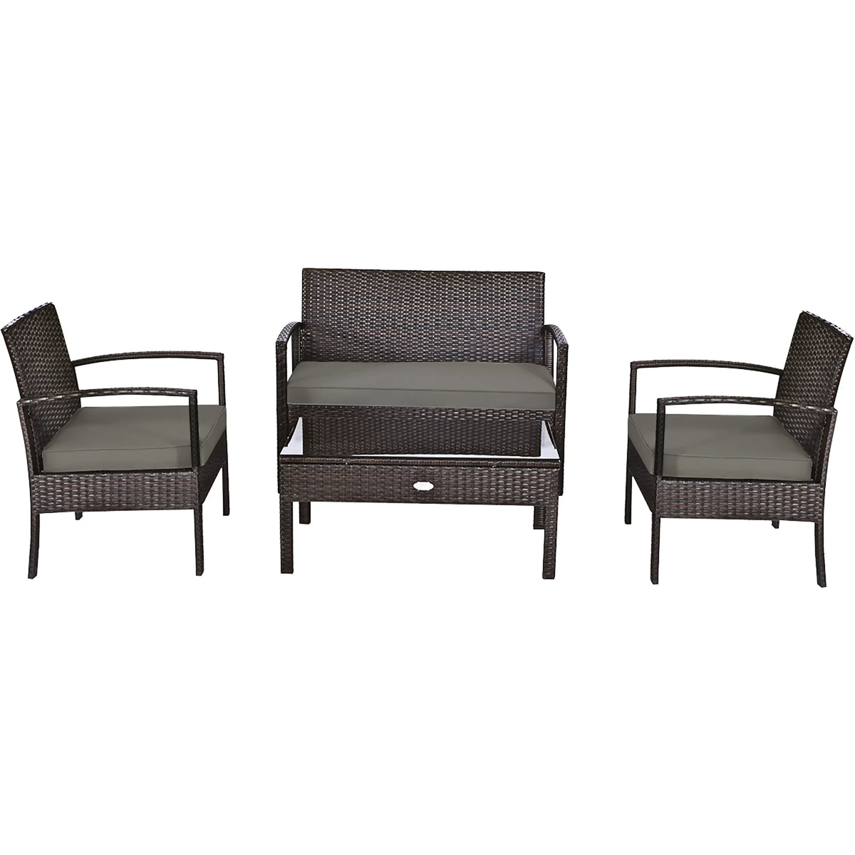 Costway 4PCS Patio Rattan Wicker Furniture Set Loveseat Sofa Cushioned Garden Yard Brown
