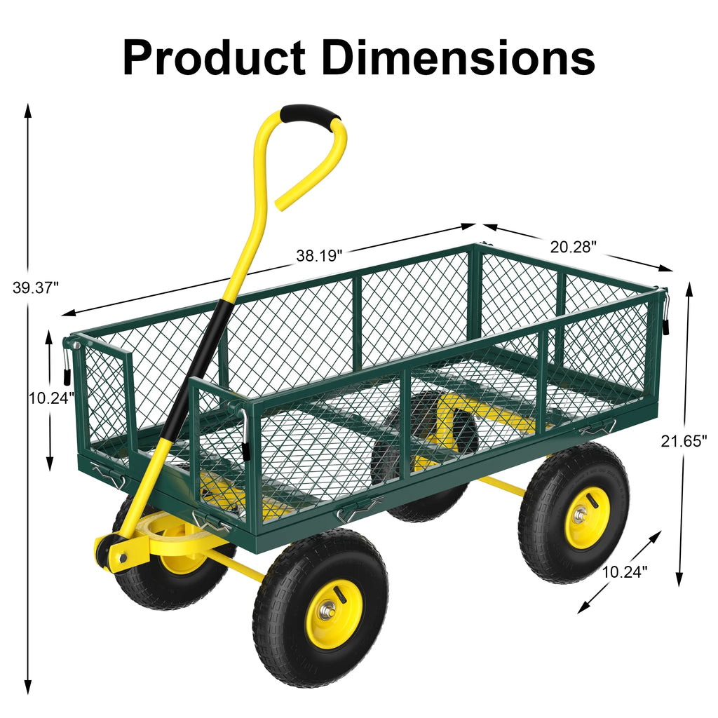 Firstness Heavy Duty Garden Cart, 900 lbs Capacity Garden Wagon with Removable Sides, Black