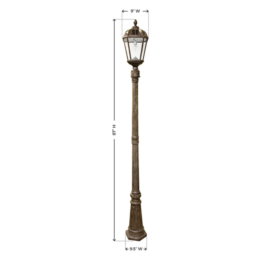 Gama Sonic Solar Outdoor Lamp Post Light, Black Cast Aluminum and Beveled Glass Panels, 10-Year Royal Bulb, Warm White LED with Omni-Direction Reflector, 87-inch Height, 98B001