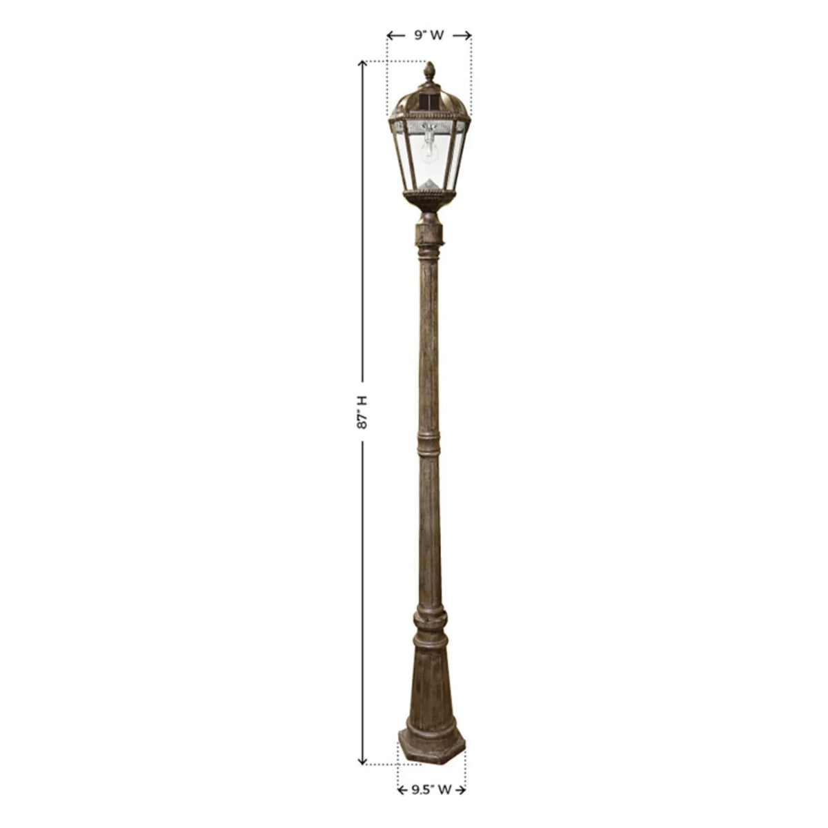 Gama Sonic Solar Outdoor Lamp Post Light, Black Cast Aluminum and Beveled Glass Panels, 10-Year Royal Bulb, Warm White LED with Omni-Direction Reflector, 87-inch Height, 98B001