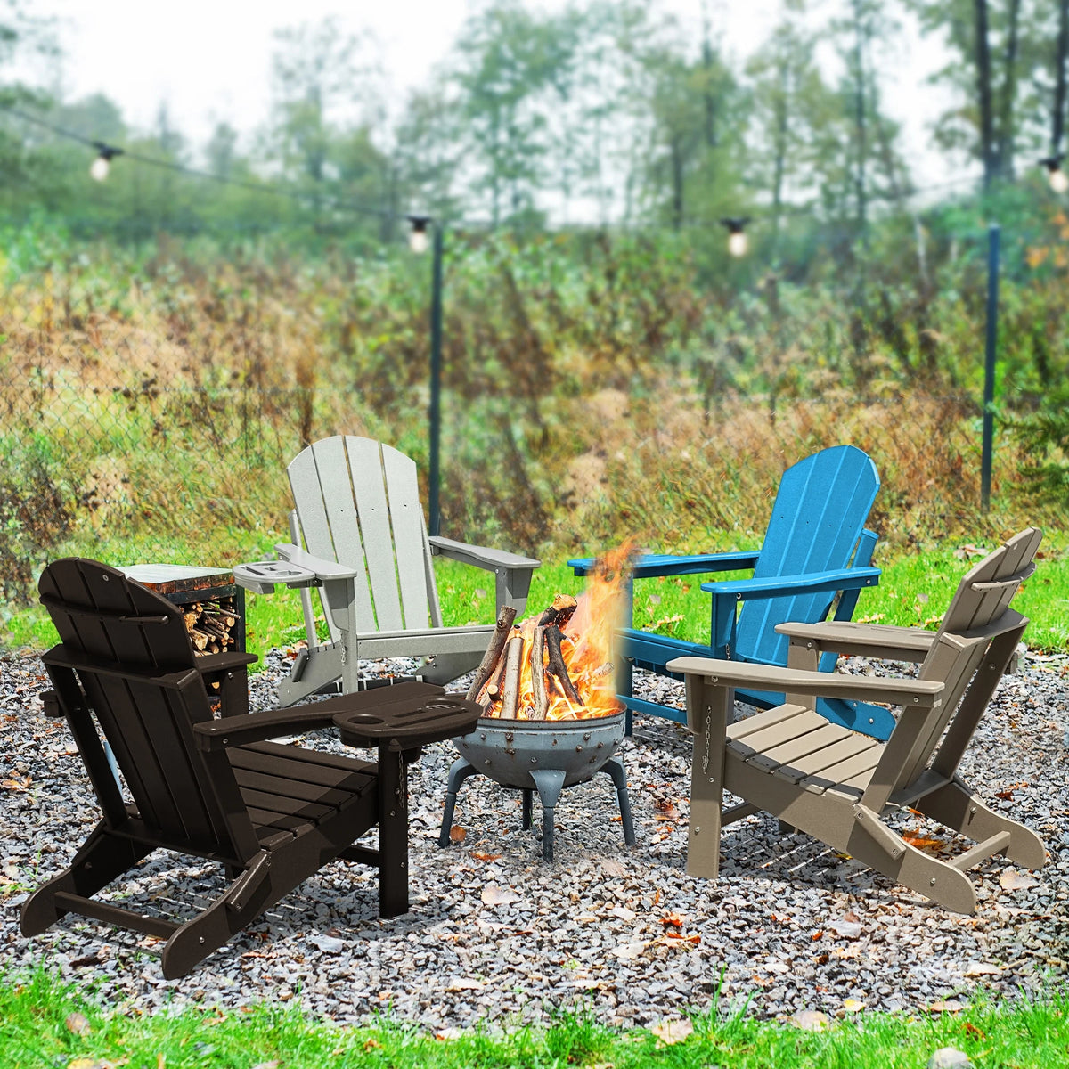 FOOWIN HDPE Plastic Adirondack Chairs Set of 4, Black