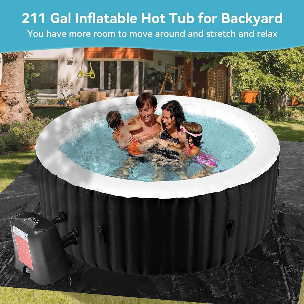 4-6 Person Inflatable Hot Tub, Large Polygon Portable Blow up Hot Tub, Leak-Proof PVC Outdoor Spa with 130 Air Jets, Insulated Cover and Heater Pump, 77 X 77 X 25