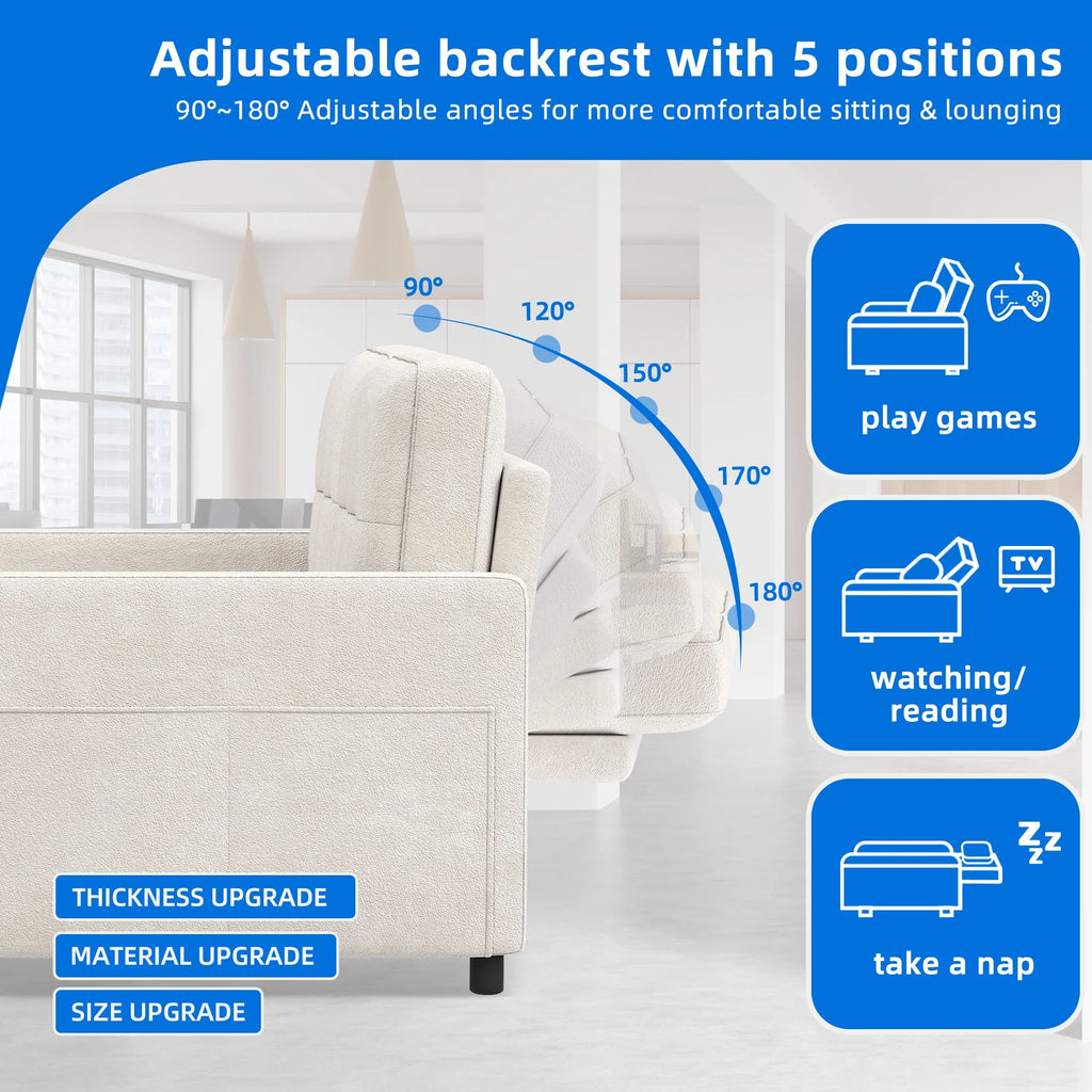 Dextrus  3-in-1 Convertible Futon Sofa Bed, Modern Sleeper Sofa with Pull-Out Bed for Small Place, Beige