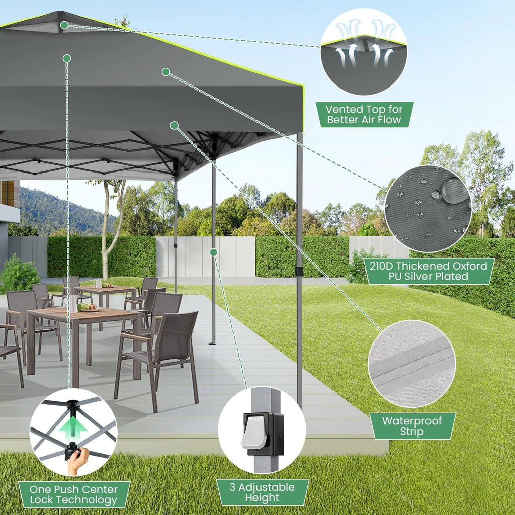 Hoteel Canopy 10x10 Pop Up Canopy Tent 1-Button Push Easy up Outdoor Canopy Instant Portable Commercial Shelter Waterproof UPF50+ Gazebo with Reflective Strip, Air Vent & 4 Sandbags, Black